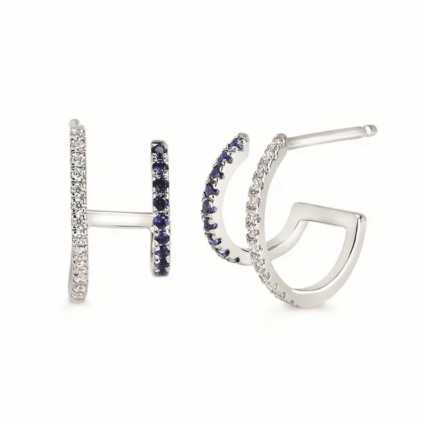 10kt White Gold Diamond and Sapphire Hoop Earrings Stambaugh Jewelers Defiance, OH