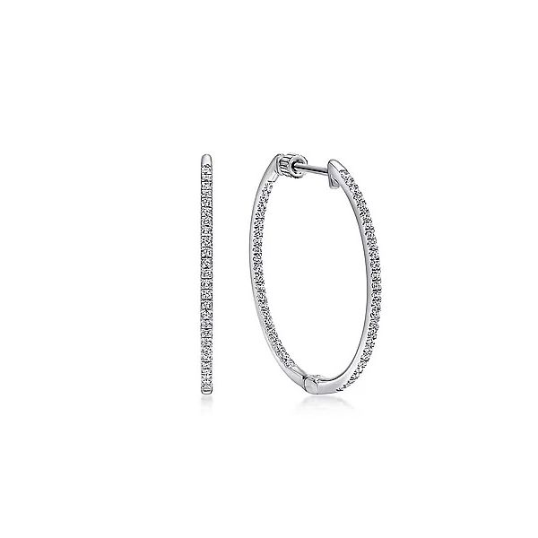 14K White Gold 30mm Inside Out Diamond Hoop Earrings Stambaugh Jewelers Defiance, OH