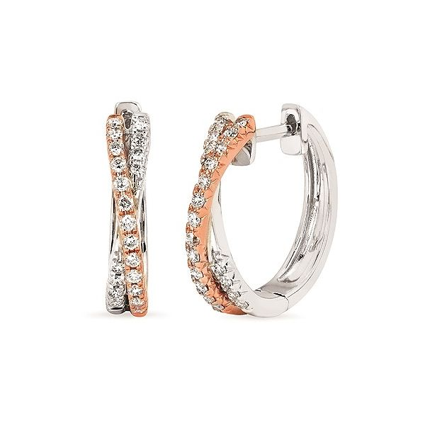 14kt White and Rose Gold Diamond Hoops Stambaugh Jewelers Defiance, OH