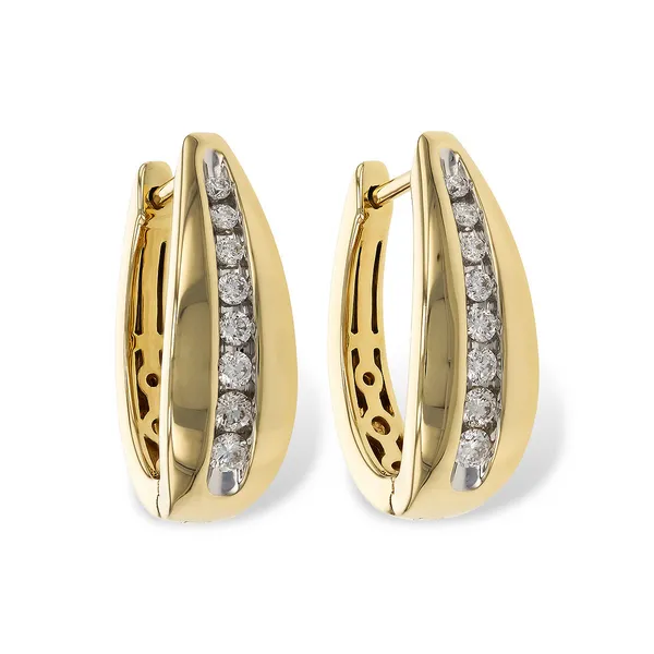 14kt Yellow Gold and Diamond Channel Set Hoop Earrings Stambaugh Jewelers Defiance, OH