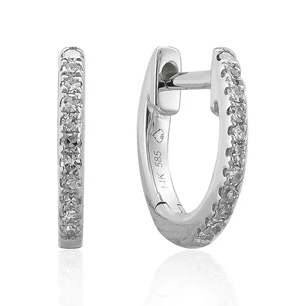 14kt White Gold and Diamond Mini Hoop Earrings Stambaugh Jewelers Defiance, OH