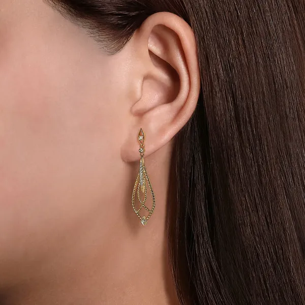 14kt Yellow Gold Open Twisted Rope Drop Earrings with Diamond Accents Image 2 Stambaugh Jewelers Defiance, OH