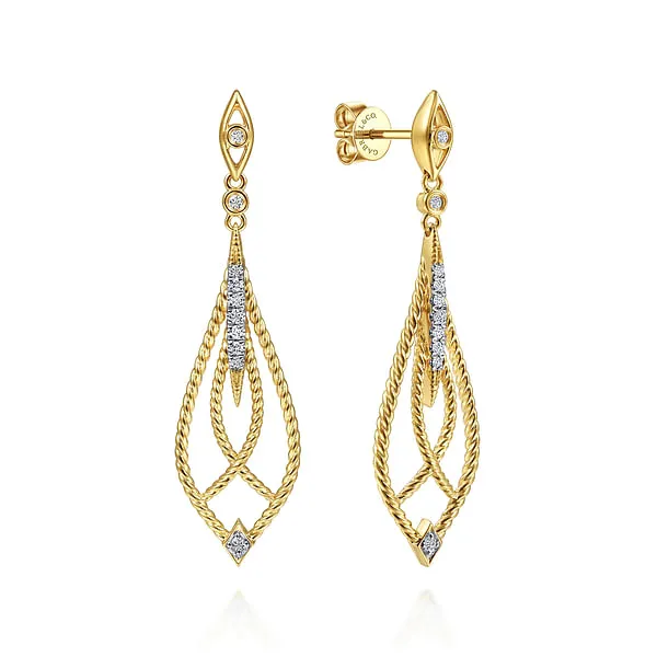 14kt Yellow Gold Open Twisted Rope Drop Earrings with Diamond Accents Stambaugh Jewelers Defiance, OH