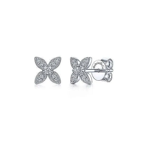14K White Gold Diamond Flower Stud Earrings Stambaugh Jewelers Defiance, OH