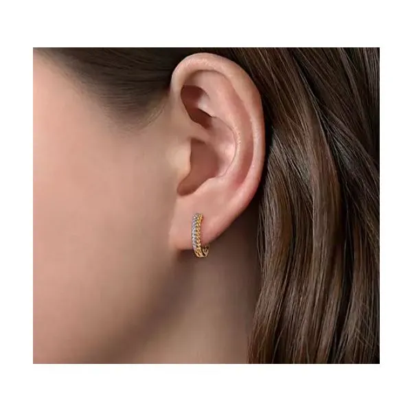 14 Karat Yellow Gold Diamond Hoop Earrings Image 3 Stambaugh Jewelers Defiance, OH