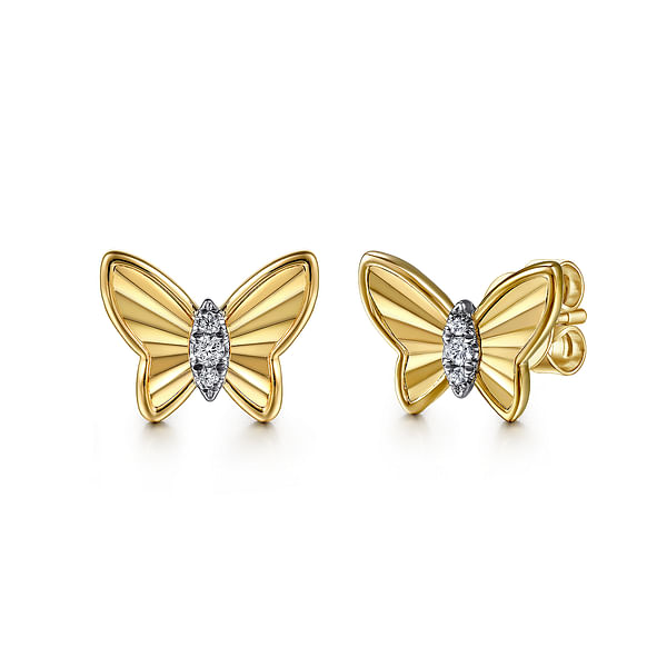 14kt Yellow Gold and Diamond Butterfly Earrings Stambaugh Jewelers Defiance, OH