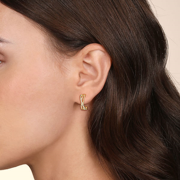 14kt Yellow Gold and Diamond J Hoops Image 2 Stambaugh Jewelers Defiance, OH