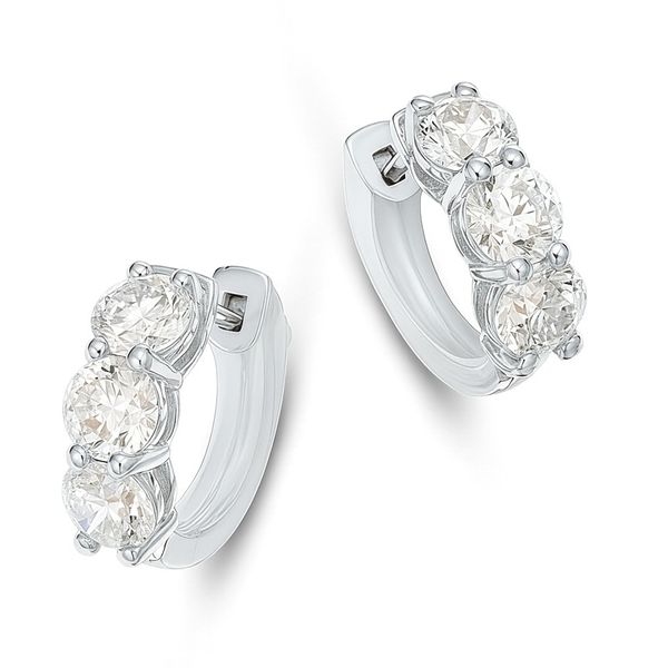 14kt White Gold Diamond Huggie Hoop Earrings Image 2 Stambaugh Jewelers Defiance, OH
