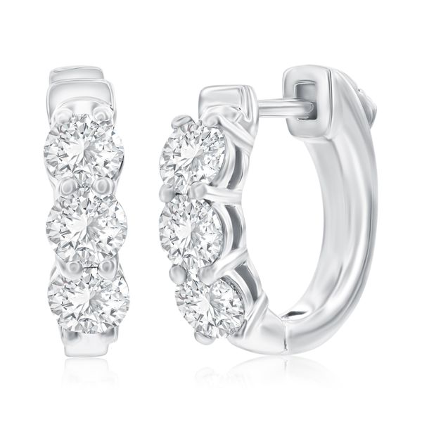 14kt White Gold Diamond Huggie Hoop Earrings Stambaugh Jewelers Defiance, OH