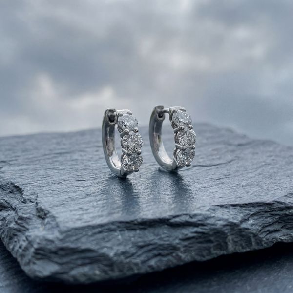 14kt White Gold Diamond Huggie Hoop Earrings Image 2 Stambaugh Jewelers Defiance, OH