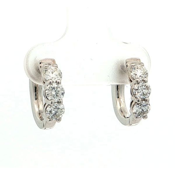 14kt White Gold Diamond Huggie Hoop Earrings Image 3 Stambaugh Jewelers Defiance, OH