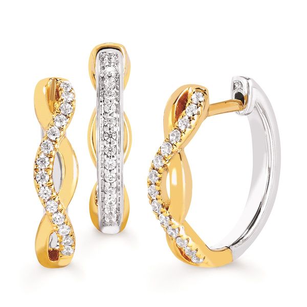 10kt White and Yellow Gold Reversible Diamond Hoop Earrings Stambaugh Jewelers Defiance, OH