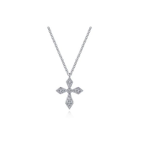 14k White Gold Pointed Diamond Cross Necklace Stambaugh Jewelers Defiance, OH