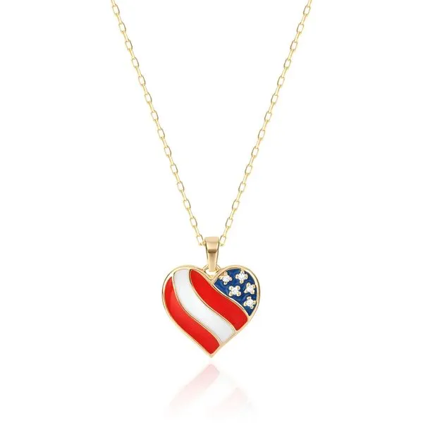 Luvente American Flag Inspired Enamel Pendant in 14 Karat Yellow Gold Stambaugh Jewelers Defiance, OH