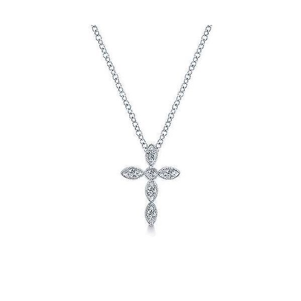 14K White Gold Marquise Shaped Diamond Cross Necklace Stambaugh Jewelers Defiance, OH