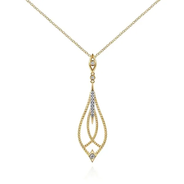 14kt Yellow Gold Open Teardrop Pendant with Diamond Accents Stambaugh Jewelers Defiance, OH