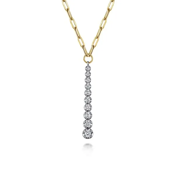 14kt White and Yellow Gold Graduated Diamond Bar Pendant