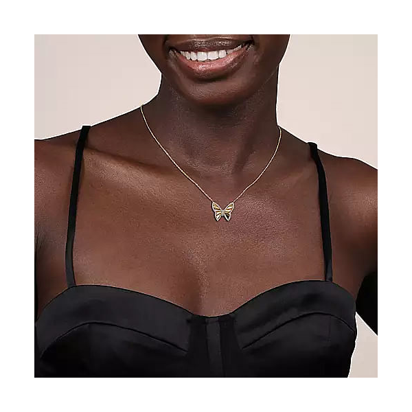 14kt Yellow and White Gold Butterfly Necklace Image 2 Stambaugh Jewelers Defiance, OH