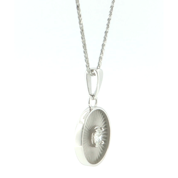 Round Diamond Fluted Disc Pendant in White Gold Image 3 Stambaugh Jewelers Defiance, OH