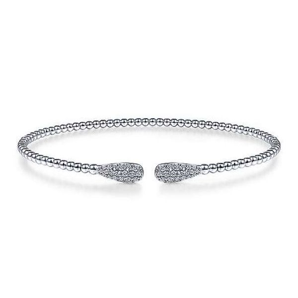 14K White Gold Bujukan Bead Cuff Bracelet with Diamond Pave Ends Stambaugh Jewelers Defiance, OH
