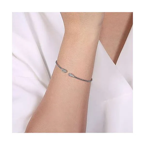 14K White Gold Bujukan Bead Cuff Bracelet with Diamond Pave Ends Image 2 Stambaugh Jewelers Defiance, OH