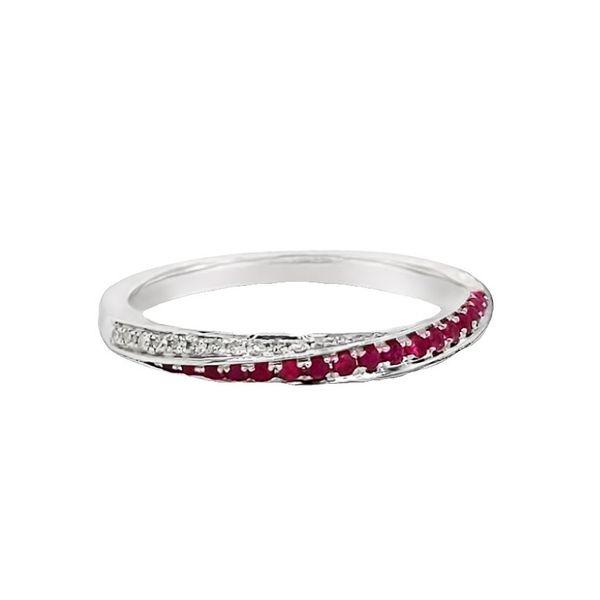Ruby and Diamond Twist Ring in 14 Karat White Gold Image 2 Stambaugh Jewelers Defiance, OH