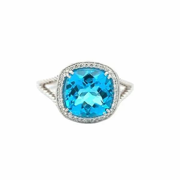 14kt White Gold Blue Topaz and Diamond Halo Ring Stambaugh Jewelers Defiance, OH