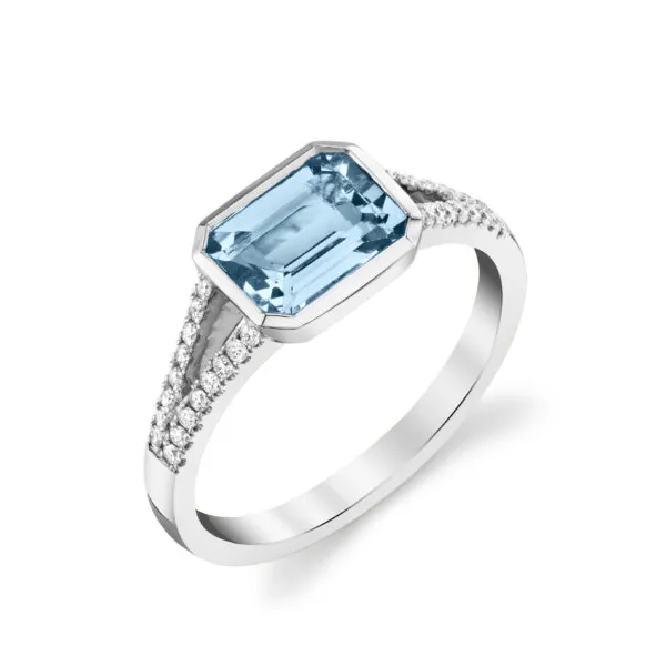 14kt White Gold Aquamarine and Diamond Ring Stambaugh Jewelers Defiance, OH