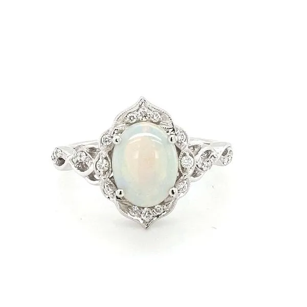 14kt White Gold Opal and Diamond Vintage Ring Image 2 Stambaugh Jewelers Defiance, OH