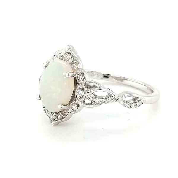 14kt White Gold Opal and Diamond Vintage Ring Image 4 Stambaugh Jewelers Defiance, OH
