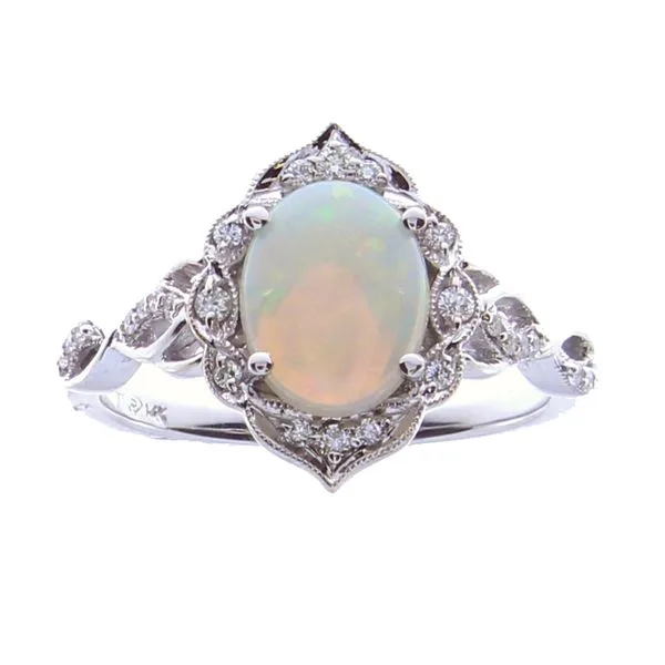 14kt White Gold Opal and Diamond Vintage Ring Stambaugh Jewelers Defiance, OH