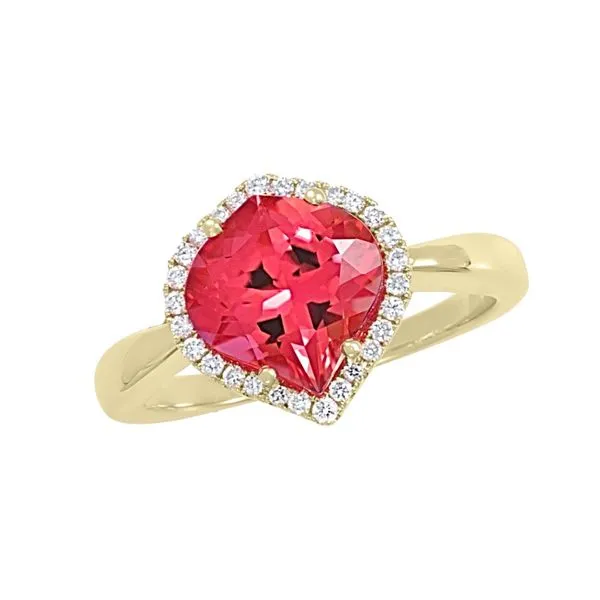 Chatham® Created Padparadscha Sapphire and Diamond Ring in 14kt Yellow Gold Stambaugh Jewelers Defiance, OH