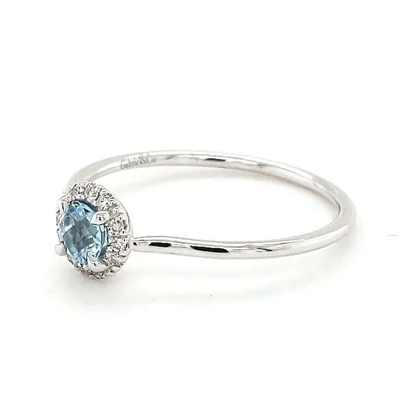 14kt White Gold Blue Topaz and Diamond Halo Ring Image 4 Stambaugh Jewelers Defiance, OH