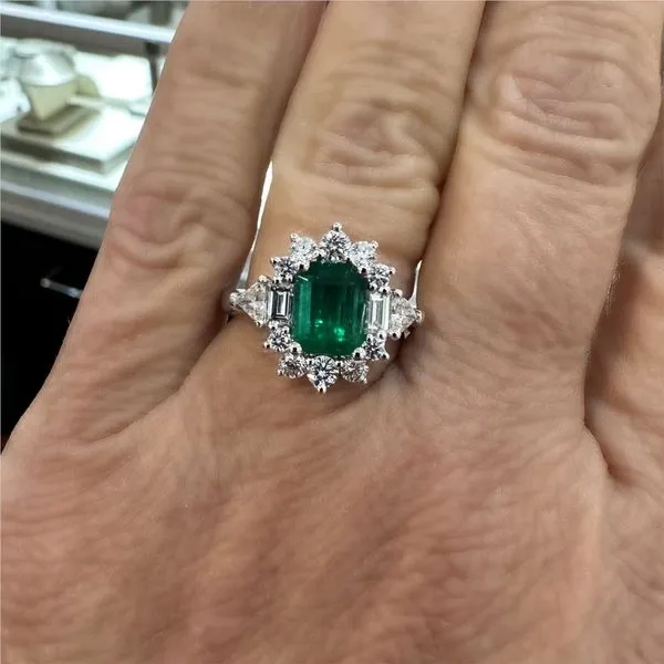 Platinum Emerald and Diamond Ring Image 3 Stambaugh Jewelers Defiance, OH