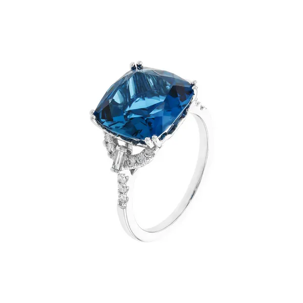 14kt White Gold London Blue Topaz and Diamond Ring