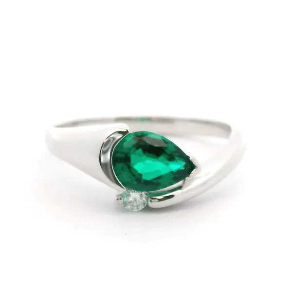 14kt White Gold Created Emerald and Diamond Ring Stambaugh Jewelers Defiance, OH