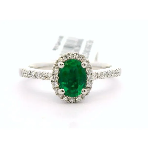 18 Karat White Gold Emerald and Diamond Ring Stambaugh Jewelers Defiance, OH