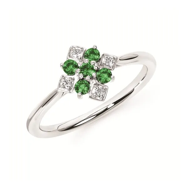 14K White Gold Emerald and Diamond Flower Ring Stambaugh Jewelers Defiance, OH
