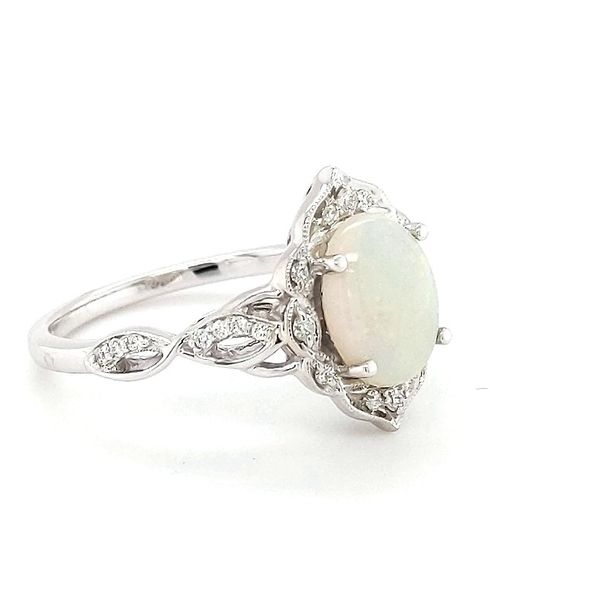 14kt White Gold Opal and Diamond Vintage Ring Image 3 Stambaugh Jewelers Defiance, OH
