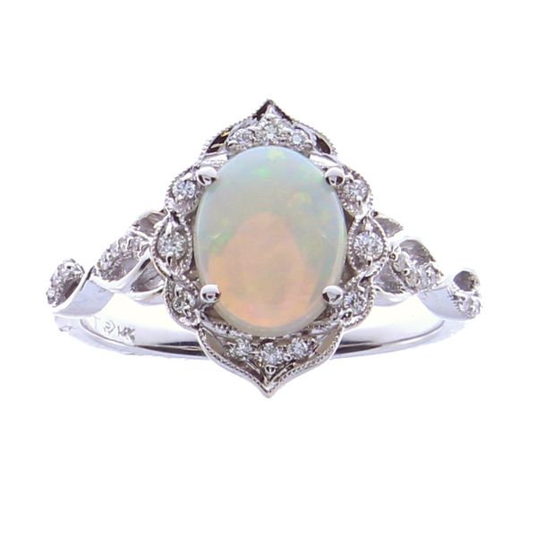 14kt White Gold Opal and Diamond Vintage Ring Stambaugh Jewelers Defiance, OH