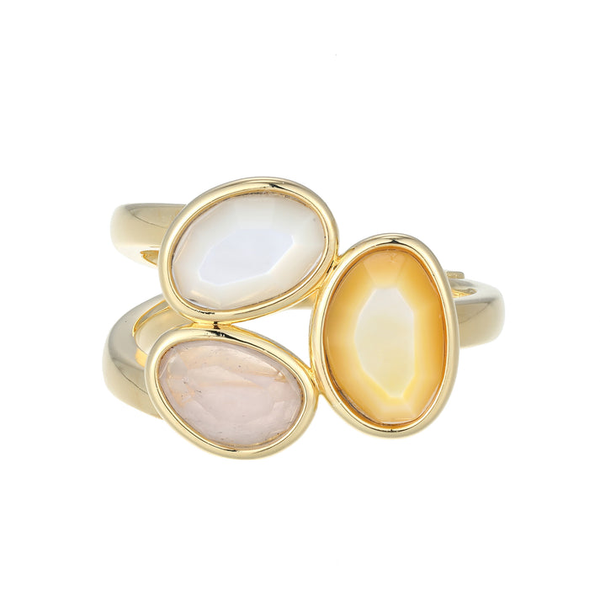 Sterling Silver Gold Plated “Reverie” Mother-of-Pearl and Rose Quartz Ring by ELLE Stambaugh Jewelers Defiance, OH