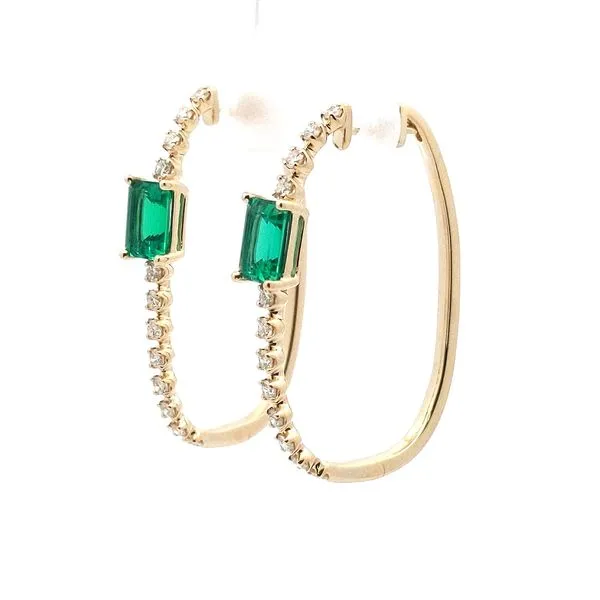 14kt Yellow Gold Chatham® Emerald and Diamond Earrings Image 3 Stambaugh Jewelers Defiance, OH