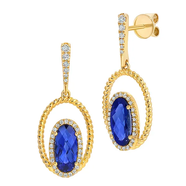 Chatham® Created Sapphire and Diamond Earrings in 14kt Yellow Gold Stambaugh Jewelers Defiance, OH