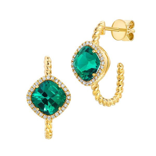 Chatham® Created Emerald and Diamond Earrings in 14kt Yellow Gold Stambaugh Jewelers Defiance, OH