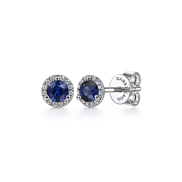 14kt White Gold Diamond and Sapphire Stud Earrings Stambaugh Jewelers Defiance, OH