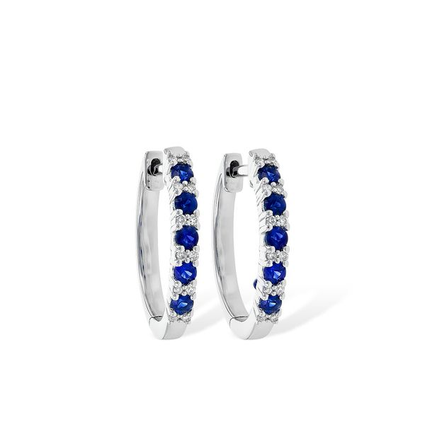 14kt White Gold Sapphire and Diamond Hoops Stambaugh Jewelers Defiance, OH