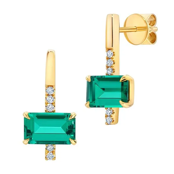 14ktt Yellow Gold Chatham® Created Emerald and Diamond Earrings Stambaugh Jewelers Defiance, OH