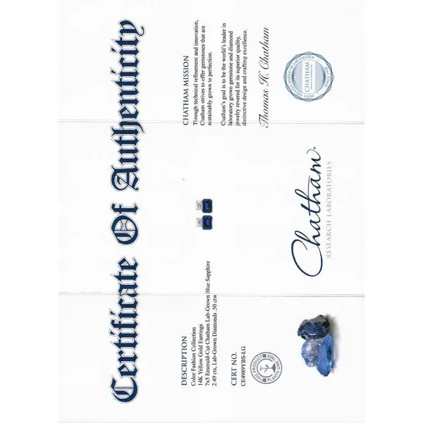 14kt Yellow Gold Chatham® Created Sapphire and Diamo...