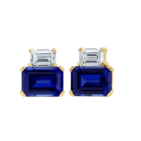 14kt Yellow Gold Chatham® Created Sapphire and Diamo...
