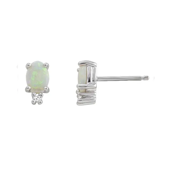 14kt White Gold Opal and Diamond Earrings Stambaugh Jewelers Defiance, OH